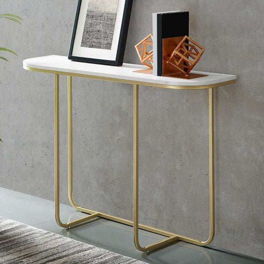 Marble Half Moon Console Table Modern 1-shelf Accent Table for Hall