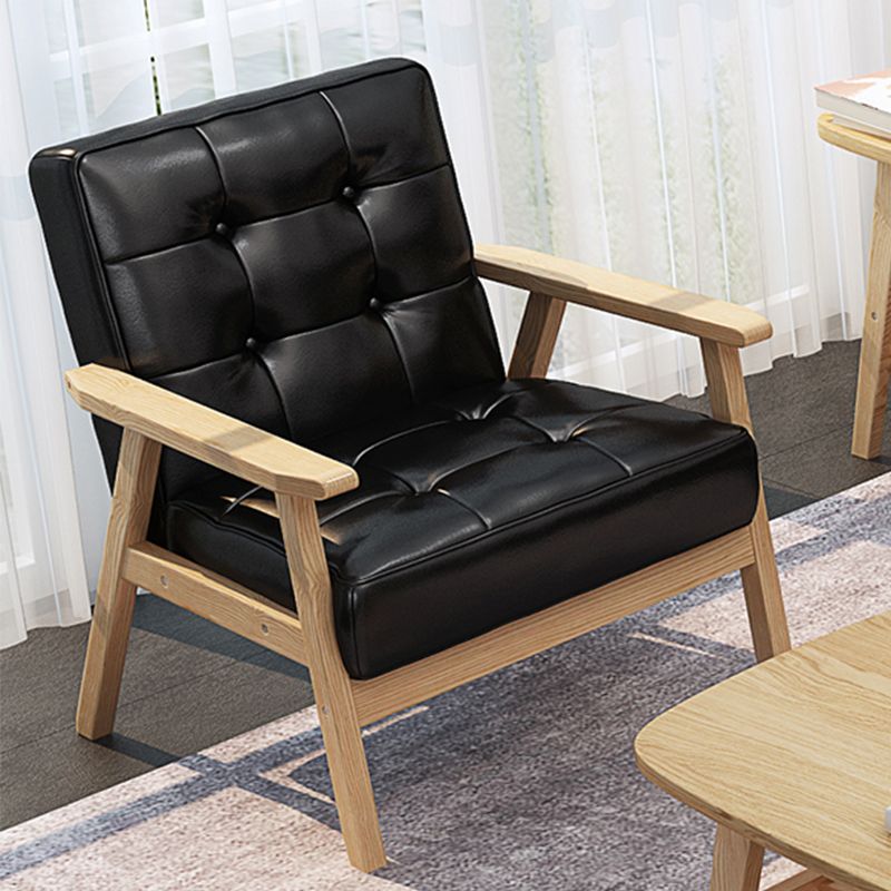 Square arm 25.5"W Faux Leather Arm Chair with Basic Four Legs and Tufted Back Clearhalo 'Accent Chairs' 'accent_chairs' 'Chairs & Seating' 'furn' 'furn_accent_chairs' 'Furniture' 'furniture_accent_chairs' 'Living Room Furniture' 1200x1200_26ad1e58-3af6-4b80-af13-e504e059f6d1