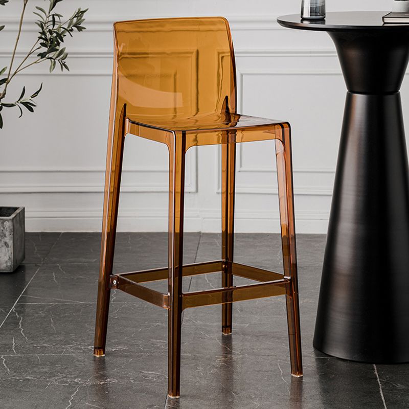 Contemporary Plastic Transparent Backrest Counter High Stool with 4 Legs