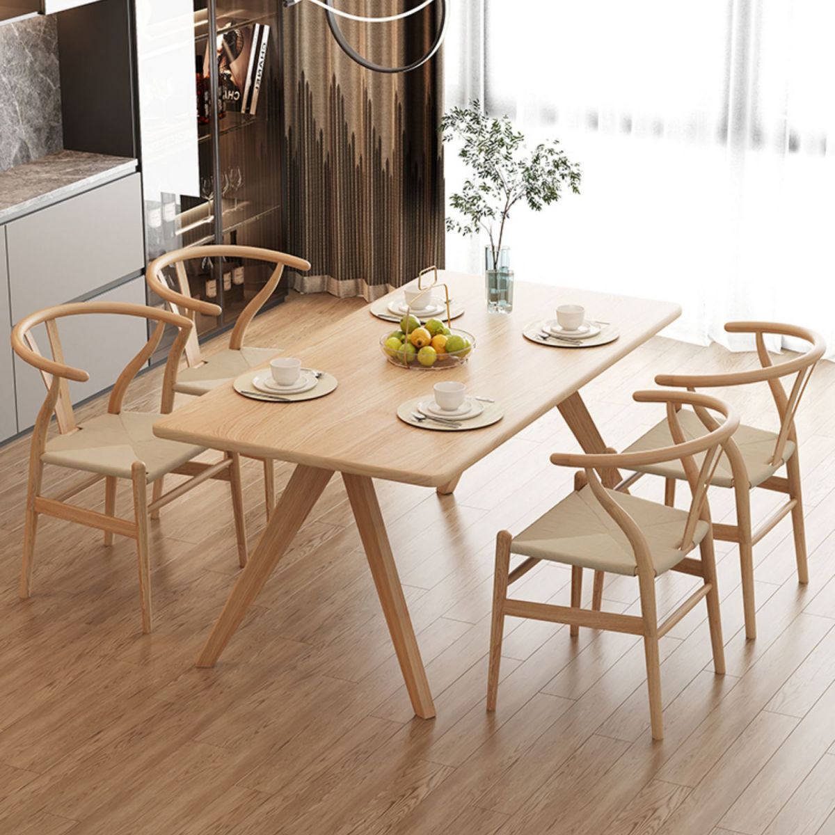 Pine Solid Wood Dining Table Rectangle Dining Table in Natural