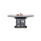 Modern Round Stone Top Dining Table Double Pedestal Metal Base in Grey
