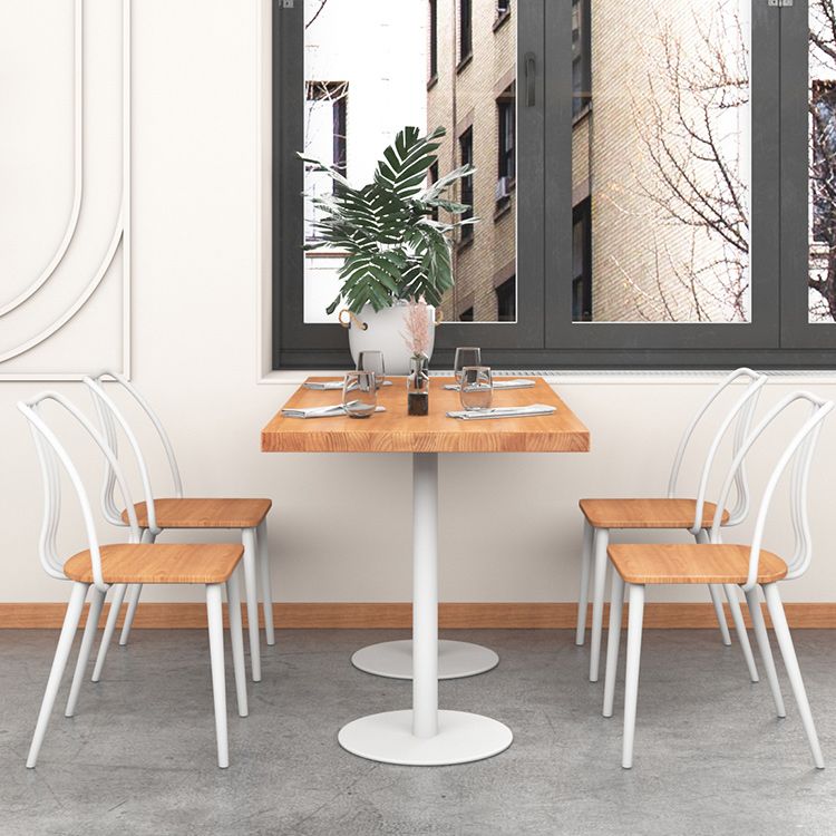 Metal Industrial Square Table Pine Solid Wood Top Table with Pedestal Base