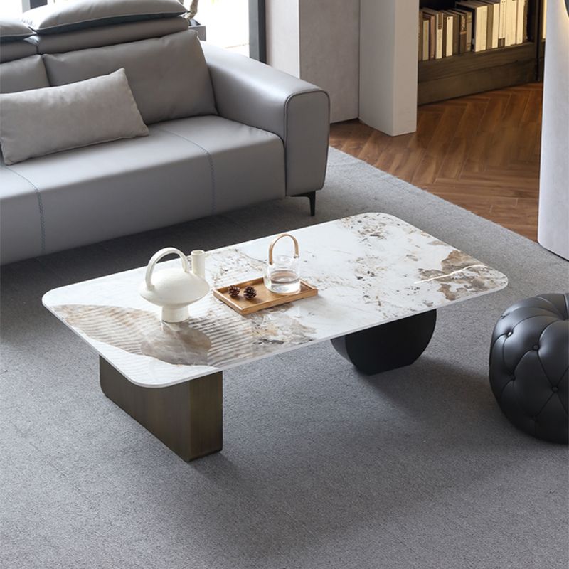 Mesa de centro rectangular de mármol blanco Mesa de cóctel redonda moderna