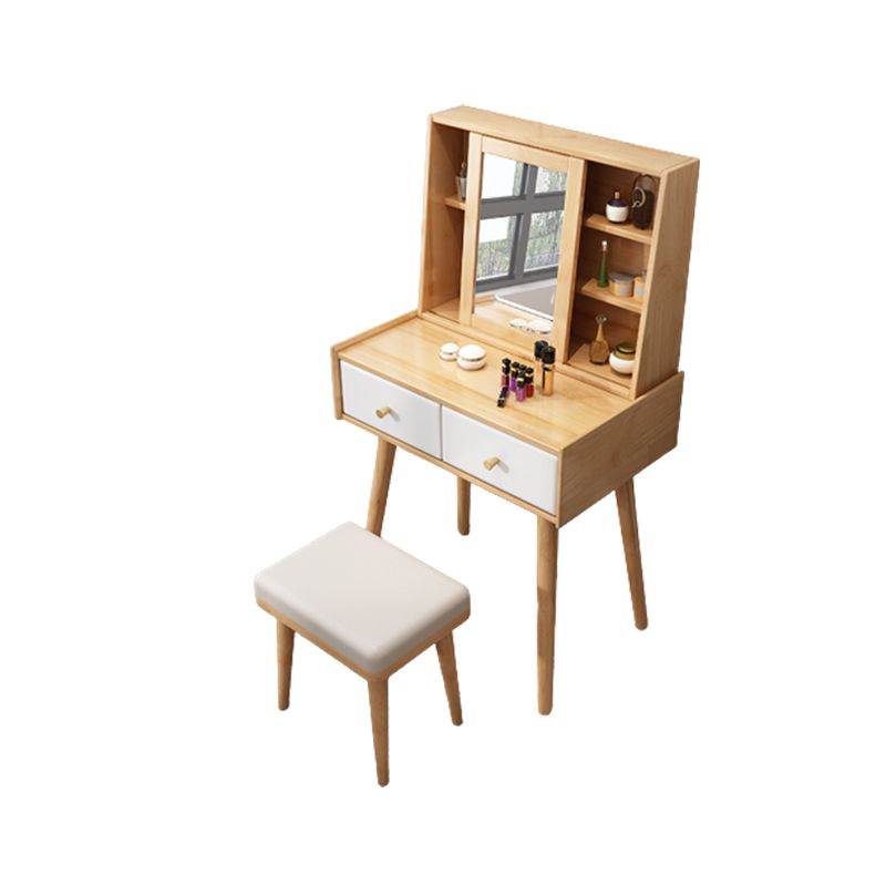 Scandinavian Dressing Table with Mirror and 2-Drawers Solid Wood Clearhalo 'Bedroom Furniture' 'furn' 'furn_makeup_vanities' 'Furniture' 'Makeup Vanities' 'makeup_vanities' 1200x1200_26be5fb5-d9de-4c58-ba66-996eb26d40ce