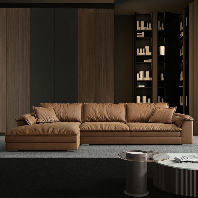 Divano top cuscino marrone e chaise in pelle finta divano posteriore sciolto - 30,7 "h