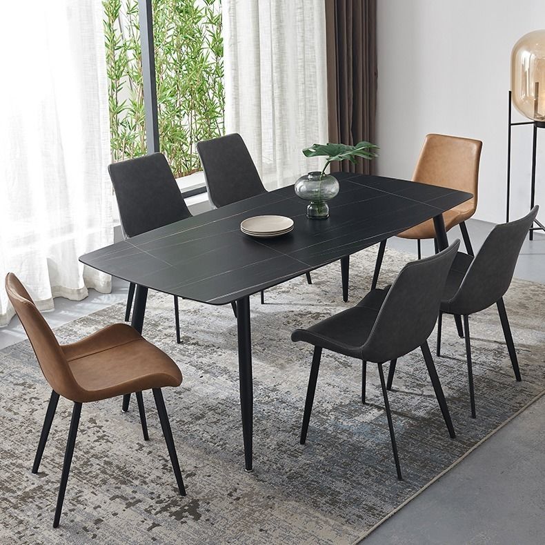 Upholstered Leather Armless Dining Chairs Solid Back Side Chairs with Metal Legs Clearhalo ' kitchen&dining_furn' 'Dining Chairs' 'Dining Tables & Seating' 'dining_chair' 'furn' 'furn_dining_chair' 'Furniture' 'furniture_dining_chair' 'Kitchen & Dining Furniture' 'kitchen' 1200x1200_26c2c23d-e4be-488f-bb1a-3b5c72adc3cb