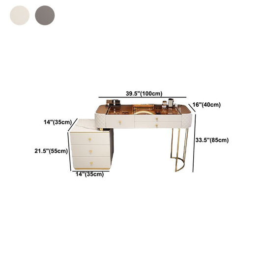 Contador de maquillaje de vidrio 15.74 "Mesas de tocador de ancho con 5 cajones de almacenamiento