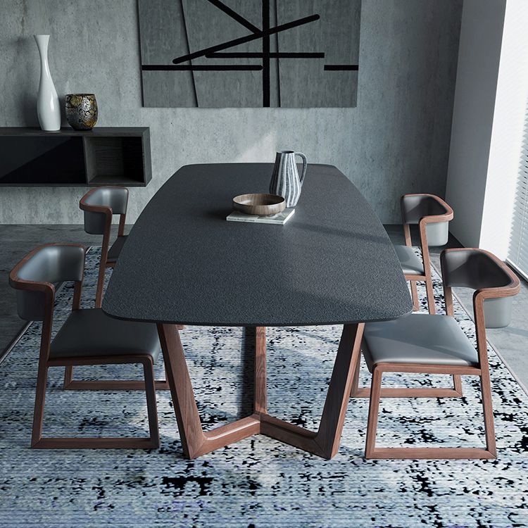 Tavolo da dinette in pietra nera con telaio in legno tavolo da pranzo rettangolo per casa