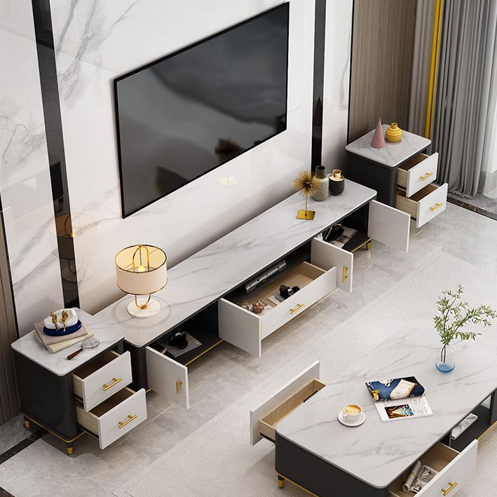 Console TV bianca in stile glam da 17,72 "H in stile TV con 1 cassetto per soggiorno