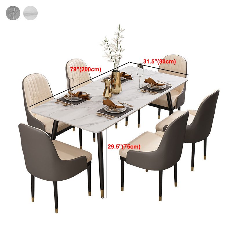 Rectangle Dining Table White and Gray Stone Modern Dining Table