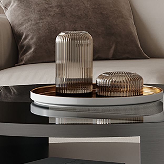Contemporary Round Glass Coffee Table Set 1-Drawer 2 Piece Bunching Tables Clearhalo 'Coffee & Accent Tables' 'Coffee Tables' 'coffee_tables' 'furn' 'furn_coffee_tables' 'Furniture' 'Living Room Furniture' 1200x1200_26cbc79f-9c78-4207-b5f7-fe59a0d4e1f8