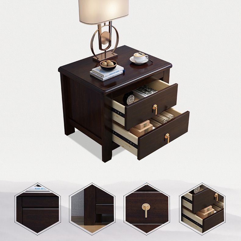 2 cajones Mesa nocturna contemporánea de madera sólida de madera espresso de madera
