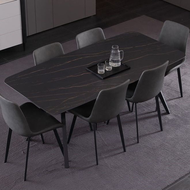 Contemporary Rectangle Dining Table Sintered Stone Dining Table with Black Trestle Base Clearhalo ' dining_table' 'Dining Tables & Seating' 'Dining Tables' 'furn' 'furn_dining_table' 'Furniture' 'furniture_dining_table' 'Kitchen & Dining Furniture' 'kitchen&dining_furn' 'kitchen' 'kitchen_dining_table' 1200x1200_26d06e4f-ad14-4142-8856-1028de4afb37