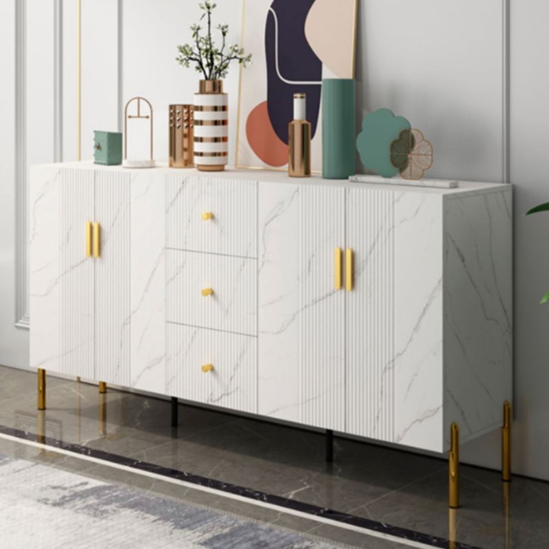 Glam Glass Door Sideboard Engineered Wood Side Board with 3 Drawers Clearhalo 'buffet_sideboard' 'Buffets & Sideboards' 'furn' 'furn_buffet_sideboard' 'Furniture' 'Kitchen & Dining Furniture' 1200x1200_26d613ff-fe19-46e4-918c-969f43de7579