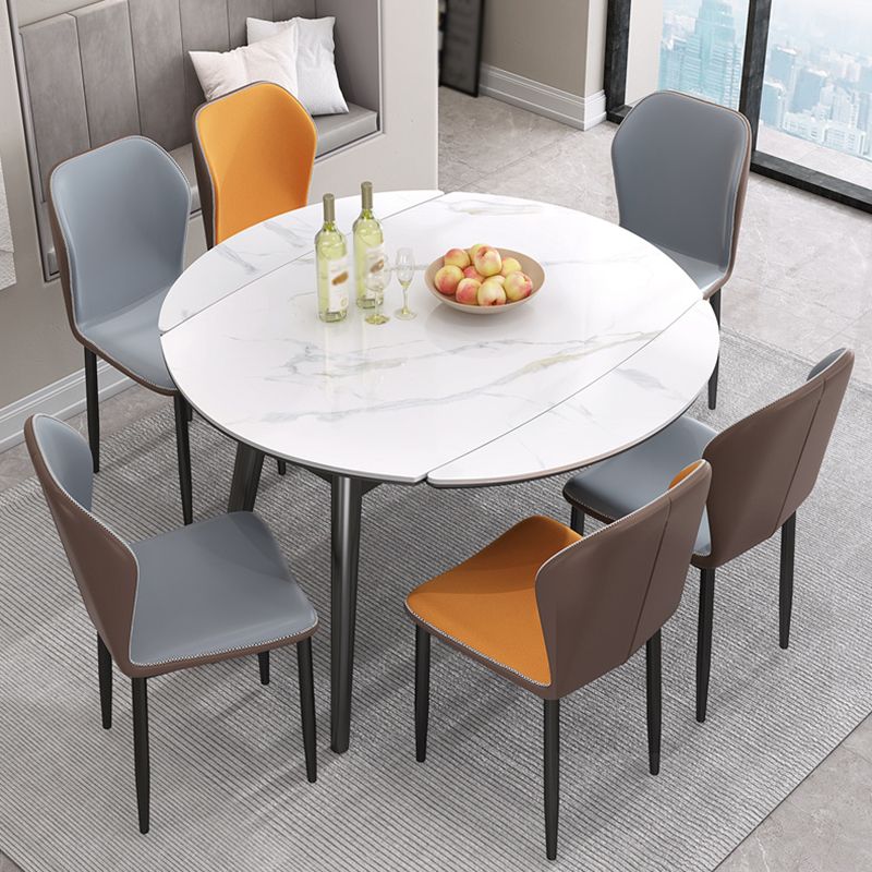 Modern Sintered Stone Dining Table 51.18" Round Drop-Leaf Table with Black Frame Clearhalo ' dining_table' 'Dining Tables & Seating' 'Dining Tables' 'furn' 'furn_dining_table' 'Furniture' 'furniture_dining_table' 'Kitchen & Dining Furniture' 'kitchen&dining_furn' 'kitchen' 'kitchen_dining_table' 1200x1200_26d883d5-570b-4994-9b69-01d32eff7a56