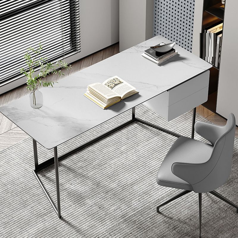 Sled Industrial Office Desk Grey and White Rectangular Writing Desk