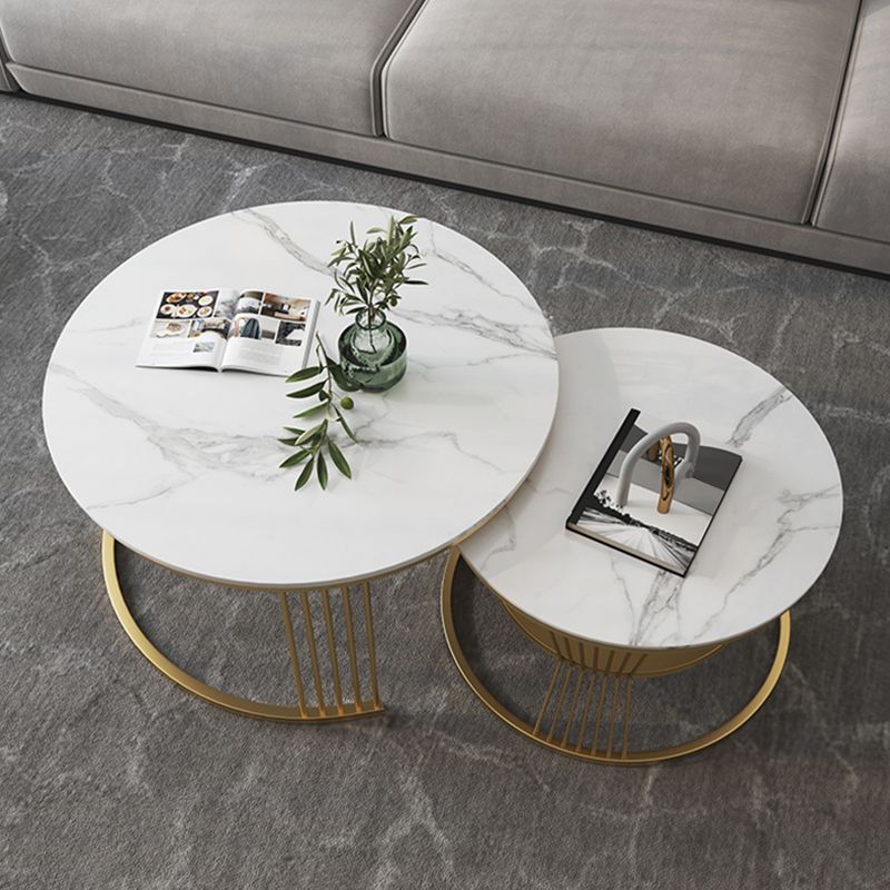 Contemporary Coffee Table Set Round White 2-Piece Coffee Cocktail Table Clearhalo 'Coffee & Accent Tables' 'Coffee Tables' 'coffee_tables' 'furn' 'furn_coffee_tables' 'Furniture' 'Living Room Furniture' 1200x1200_26dcccb4-cbf4-438b-8a9c-fd6b91be5d57