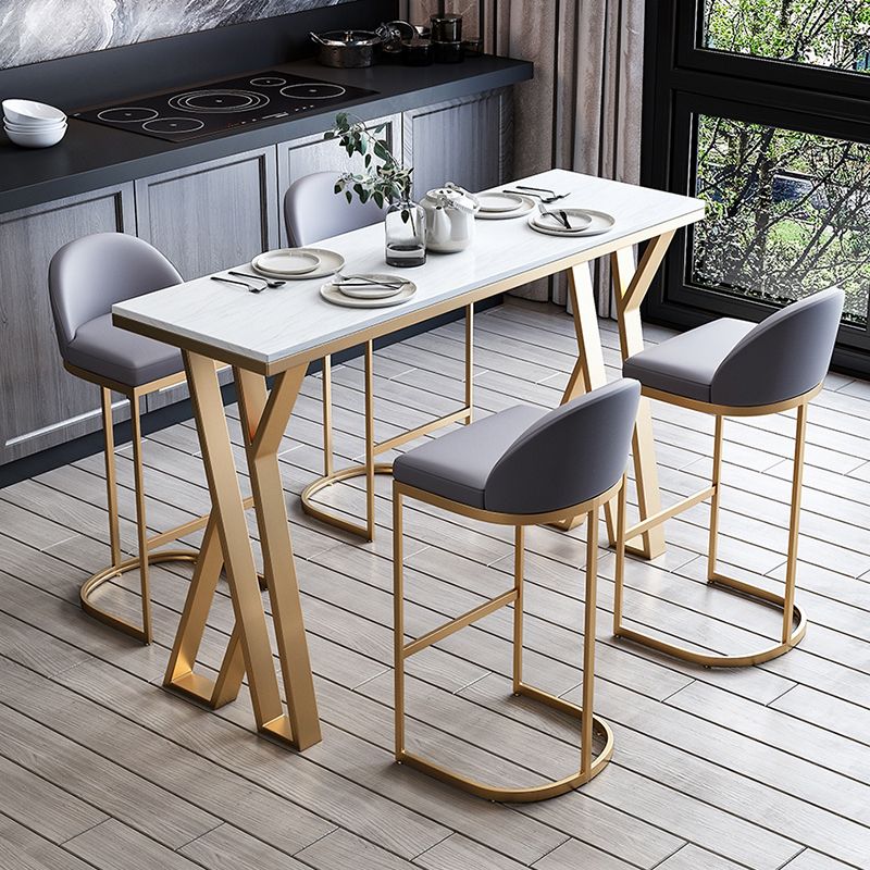 Glam Marble Counter Table with Rectangle Table Top Gold Double Pedestal Table - 42" H Clearhalo 'Bar Furniture' 'Bar Tables' 'bar_tables' 'furn' 'furn_bar_tables' 'Furniture' 'furniture_bar_tables' 'Kitchen & Dining Furniture' 1200x1200_26ddfd23-359c-4bfc-9b78-0a31b2f854c3