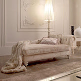 French Country Beige Chaise Lounge with Chenille for Bedroom and Living Room
