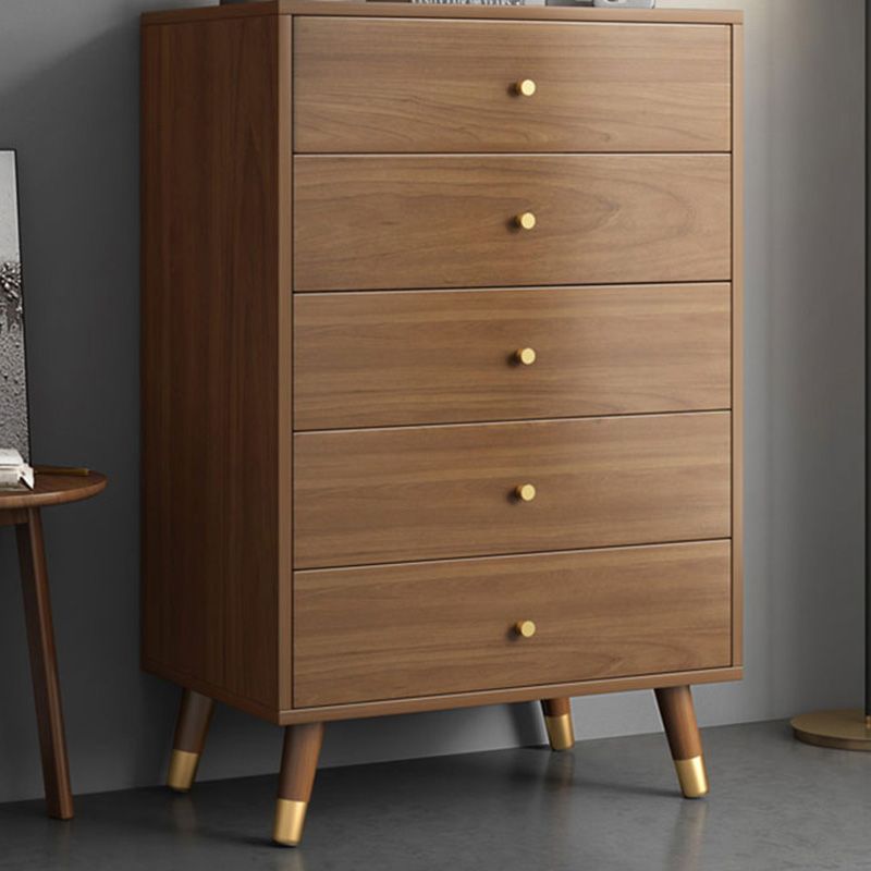 Coffre brun du milieu du siècle avec des tiroirs et des jambes droites 23,62 "de long