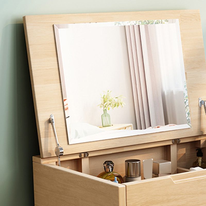 Tavolo da toeletta scandinavo a specchio in legno massiccio e sgabello