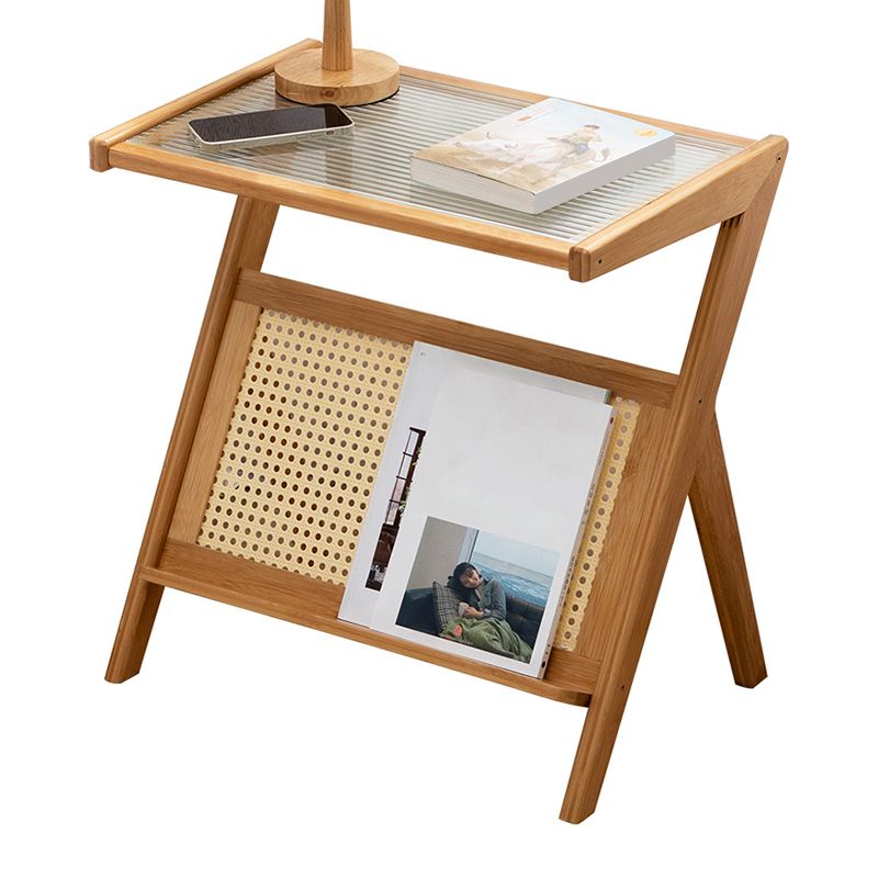 Rustic Abstract Side Table Rectangular Rattan Sofa Side Accent Table