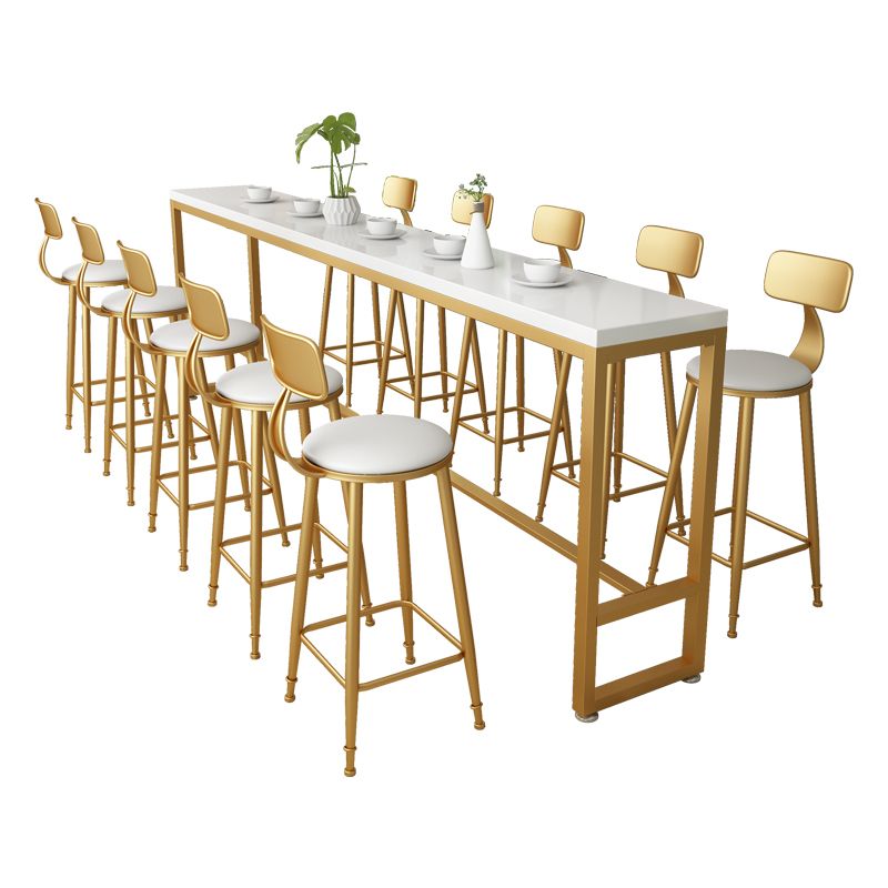 Glam Iron Bar Dining Table White Wood Rectangle Indoor Bistro Table with Footrest Clearhalo 'Bar Furniture' 'Bar Tables' 'bar_tables' 'furn' 'furn_bar_tables' 'Furniture' 'furniture_bar_tables' 'Kitchen & Dining Furniture' 1200x1200_26e57de4-b09d-4071-9196-b4b7a4d75ee4