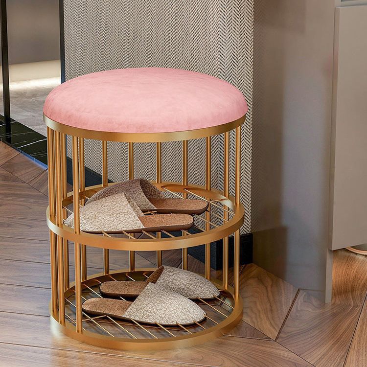 Industrial Cylinder Shape Ottoman Plain Velvet Metal Frame Shelved Storage Pouf Clearhalo 'furn' 'furn_ottomans_poufs' 'Furniture' 'Living Room Furniture' 'Ottomans & Poufs' 'ottomans_poufs' 1200x1200_26e5a60d-7840-4a38-b351-d2b22ec7d91f