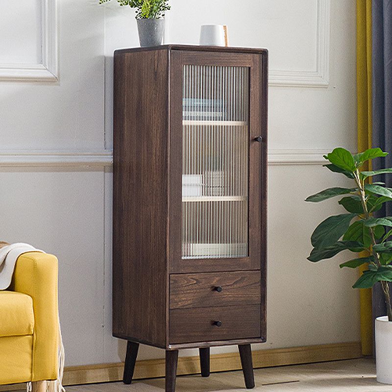 Modern Glass Paned Accent Cabinet 1-Door Solid Wood Chest with 2 Drawers Clearhalo 'Cabinets & Chests' 'cabinets_chests' 'furn' 'furn_cabinets_chests' 'Furniture' 'Living Room Furniture' 1200x1200_26e75887-16a5-4d4d-a584-d6618bed8db6