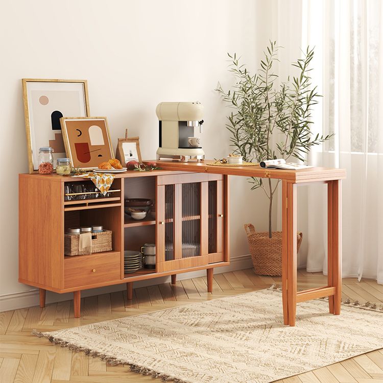 Moderne opvouwbare houten eettafel met rechthoekig houten blad met opbergruimte