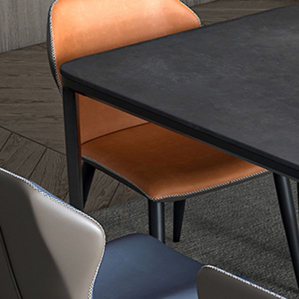 Modern Grey Rectangular Stone Tabletop Dining Table with 4 Black Legs Clearhalo 'Dining Tables & Seating' 'Dining Tables' 'dining_table' 'furn' 'furn_dining_table' 'Furniture' 'Kitchen & Dining Furniture' 1200x1200_26ebd0f9-0b6b-4764-a36f-e43dbdb20ca5