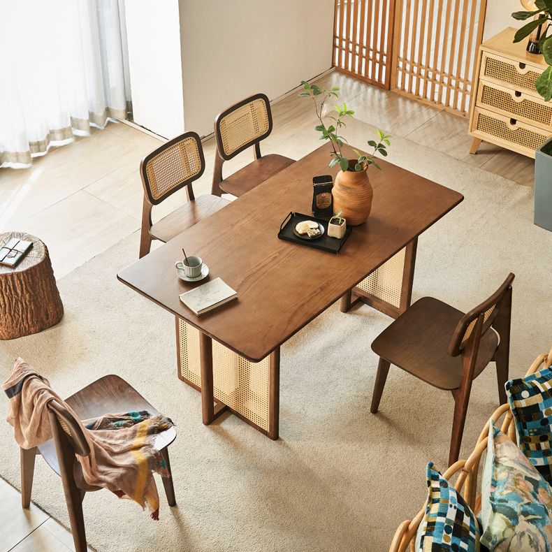 Rectangle Wood Dining Table Modern White Oak Table in Walnut with Double Pedestal Clearhalo ' dining_table' 'Dining Tables & Seating' 'Dining Tables' 'furn' 'furn_dining_table' 'Furniture' 'furniture_dining_table' 'Kitchen & Dining Furniture' 'kitchen&dining_furn' 'kitchen' 'kitchen_dining_table' 1200x1200_26f0589e-2d57-4e0e-9a4e-8301b3e7ce73