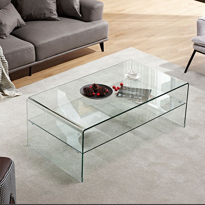 15.7"H Modern Sled Base White/black Glass Square Coffee Table with Shelf Clearhalo 'Coffee & Accent Tables' 'Coffee Tables' 'coffee_tables' 'furn' 'furn_coffee_tables' 'Furniture' 'Living Room Furniture' 1200x1200_26f152d7-adb0-4430-a849-f7f1fdf01a62