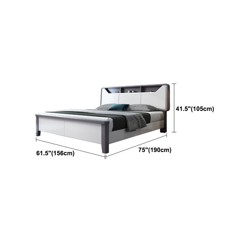 Modern White Rubberwood Standard Bed with Rectangular Headboard