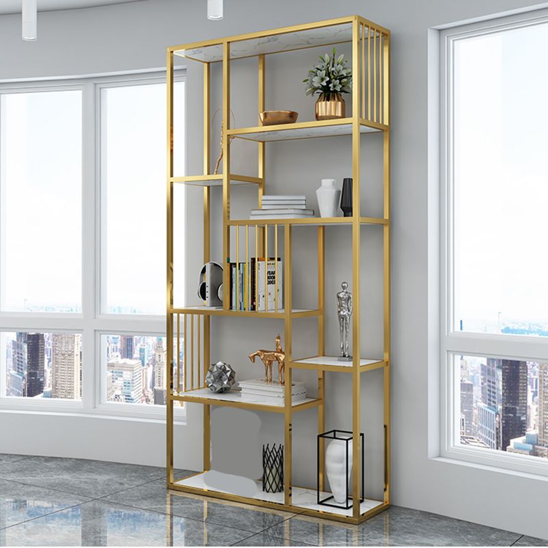 Gold Vertical Open Bookcase Glam Etagere Metal Book Shelf for Bedroom