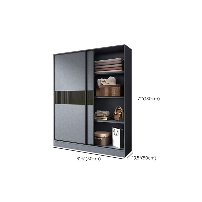 Armario moderno de vestuario gris armario de madera de ingeniería con barra de prenda