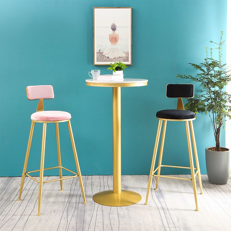 Glam Gold Iron Bar Table White 21.6"W Round Top Bistro Table for Breakroom Clearhalo 'Bar Furniture' 'Bar Tables' 'bar_tables' 'furn' 'furn_bar_tables' 'Furniture' 'furniture_bar_tables' 'Kitchen & Dining Furniture' 'kitchen&dining_furn' 'kitchen' 1200x1200_26f4daa2-1dc0-414f-93e9-892b74fbccc7