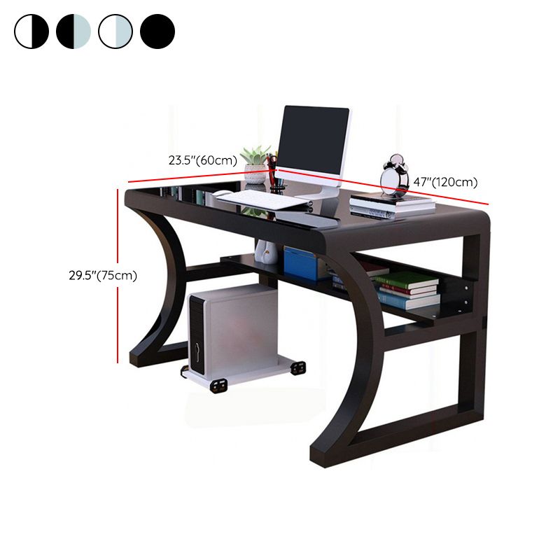 Modern Glass Top Writing Desk 29.53" Tall Rectangular Office Desk with Sled Base Clearhalo 'furn' 'furn_office_desk' 'Furniture' 'Office Desks' 'Office Furniture' 'office_desk' 1200x1200_26fa6580-c70d-4403-8c12-7a6e632de0fb
