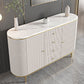 Armadietto di sideboard bianco con cassetti in pietra e tavolo da sideboard in legno