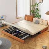 ベージュとオレンジのフェイクレザーコンバーチブルソファベッドステイン耐性シート