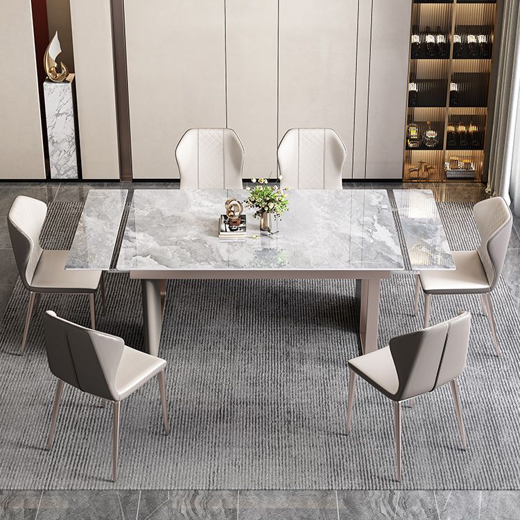 Minimalist Sintered Stone Extendable Dining Set Rectangle Kitchen Dining Set with Double Pedestal Clearhalo 'Dining Room Sets' 'Dining Tables & Seating' 'dining_room_set' 'furn' 'furn_dining_room_set' 'Furniture' 'furniture_dining_room_set' 'Kitchen & Dining Furniture' 'kitchen&dining_furn' 'kitchen' 1200x1200_270eb2b2-ce6b-4b2c-876d-16f22d285a1c