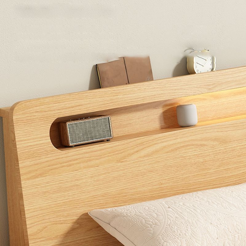 Letto a pannello in legno massiccio naturale con letto di testiera standard con ripiani