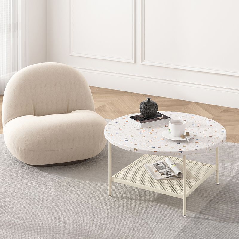 Mesa de centro contemporánea de 17" de alto, mesa de cóctel de café blanca con almacenamiento