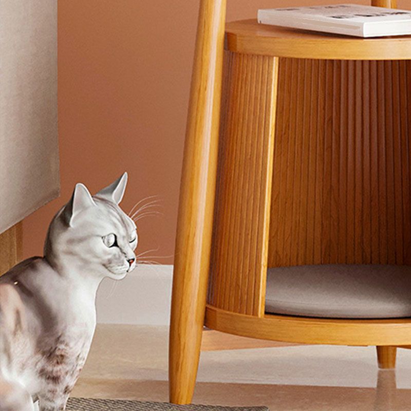 Scandinavian Round Solid Wood Top Side Table 23.6-inch 3 Legs End Table with Storage