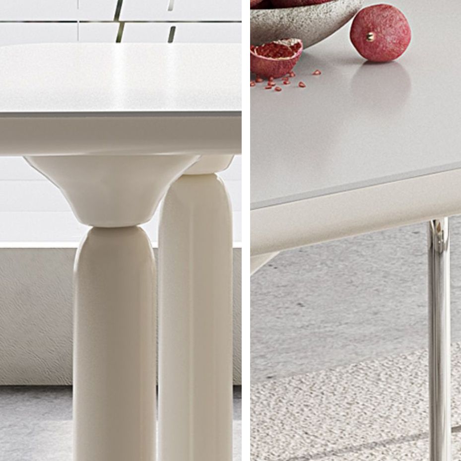 White Rectangle Dining Table Stone and Solid Wood Dining Table with 4 Legs Clearhalo 'Dining Tables & Seating' 'Dining Tables' 'dining_table' 'furn' 'furn_dining_table' 'Furniture' 'Kitchen & Dining Furniture' 1200x1200_271bef64-bedf-4f07-ad6c-753f1368d2bf