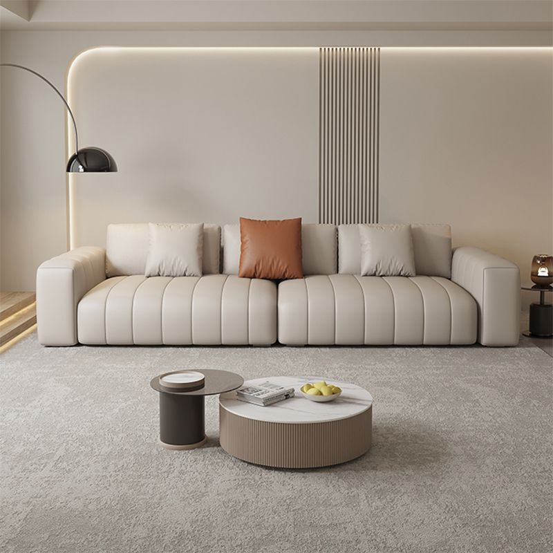 Zeitgenössischer echtes Leder weiße Kissen Quadrat Arm Sästee