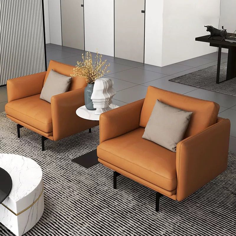 Modern Style Square Armrest Sponge Seat Filled with Leather & Leather Orange Sofa Clearhalo 'furn' 'furn_sofas' 'Furniture' 'furniture_sofas' 'kitchen' 'kitchen_sofas' 'Living Room Furniture' 'Sofa' 'sofas' 1200x1200_271f99c1-0ae5-4e99-a78f-0364b0c7eba3
