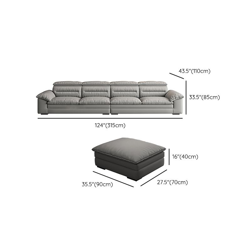 Contemporary Faux Leather Light-grey Sewn Pillow Back Pillow Top Arm Sofa