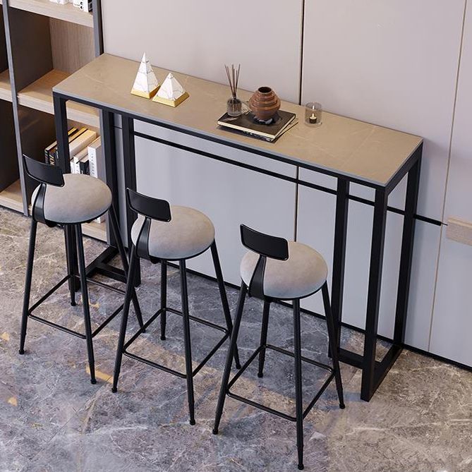 Industrial Black Iron Bar Dining Table with Grey Stone Rectangle Indoor Bistro Table Clearhalo 'Bar Furniture' 'Bar Tables' 'bar_tables' 'furn' 'furn_bar_tables' 'Furniture' 'furniture_bar_tables' 'Kitchen & Dining Furniture' 1200x1200_27302c6e-9257-418c-8f0d-d8ec760caa81