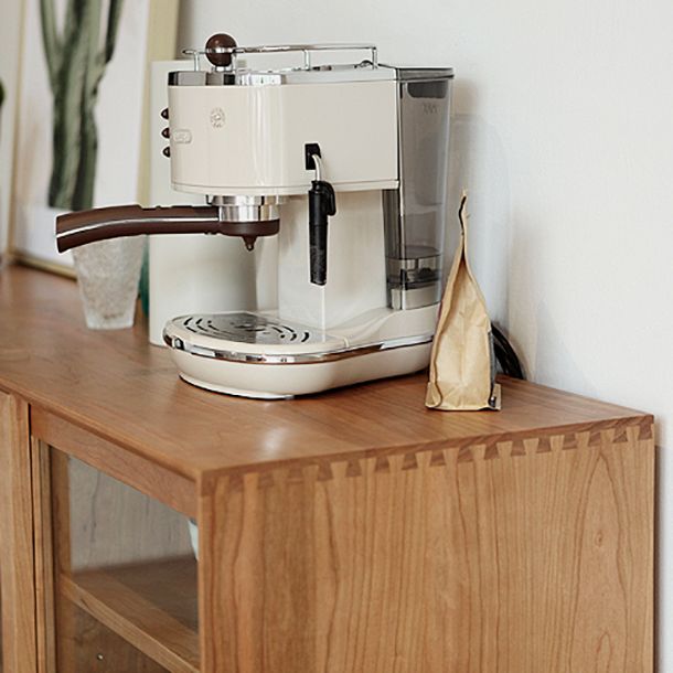 4-Drawer Pine Wood Credenza Modern Glass Sliding Door Cabinets Sideboard for Living Room Clearhalo 'buffet_sideboard' 'Buffets & Sideboards' 'furn' 'furn_buffet_sideboard' 'Furniture' 'furniture_buffet_sideboard' 'Kitchen & Dining Furniture' 1200x1200_27325e3d-8bb6-4eb3-9bf4-4a79bf292b79